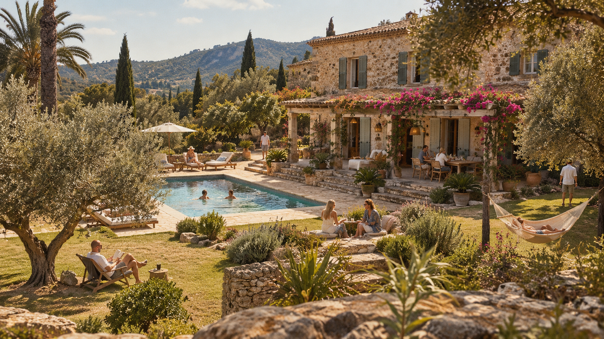 Gassi kreist in der Küche einer Finca auf Mallorca mit rotem Stift eine Woche im Wandkalender ein