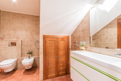 Badezimmer der Finca Es Caparo bei Búger, Mallorca