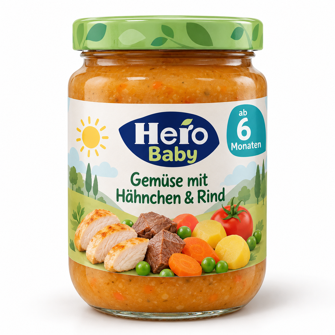 Menú infantil de verduras con pollo y ternera Hero Baby, a partir de 6 meses – 230 g