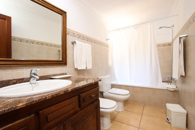 Badezimmer der Villa Miraplomera bei Pollença, Mallorca